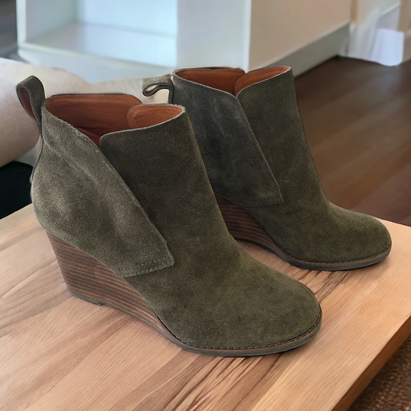 Lucky Brand Shoes - Lucky Brand Yoniana Moss Green Suede Wedge
Ankle Booties
